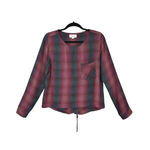 Cloth & Stone Plaid Lace Up Back Top